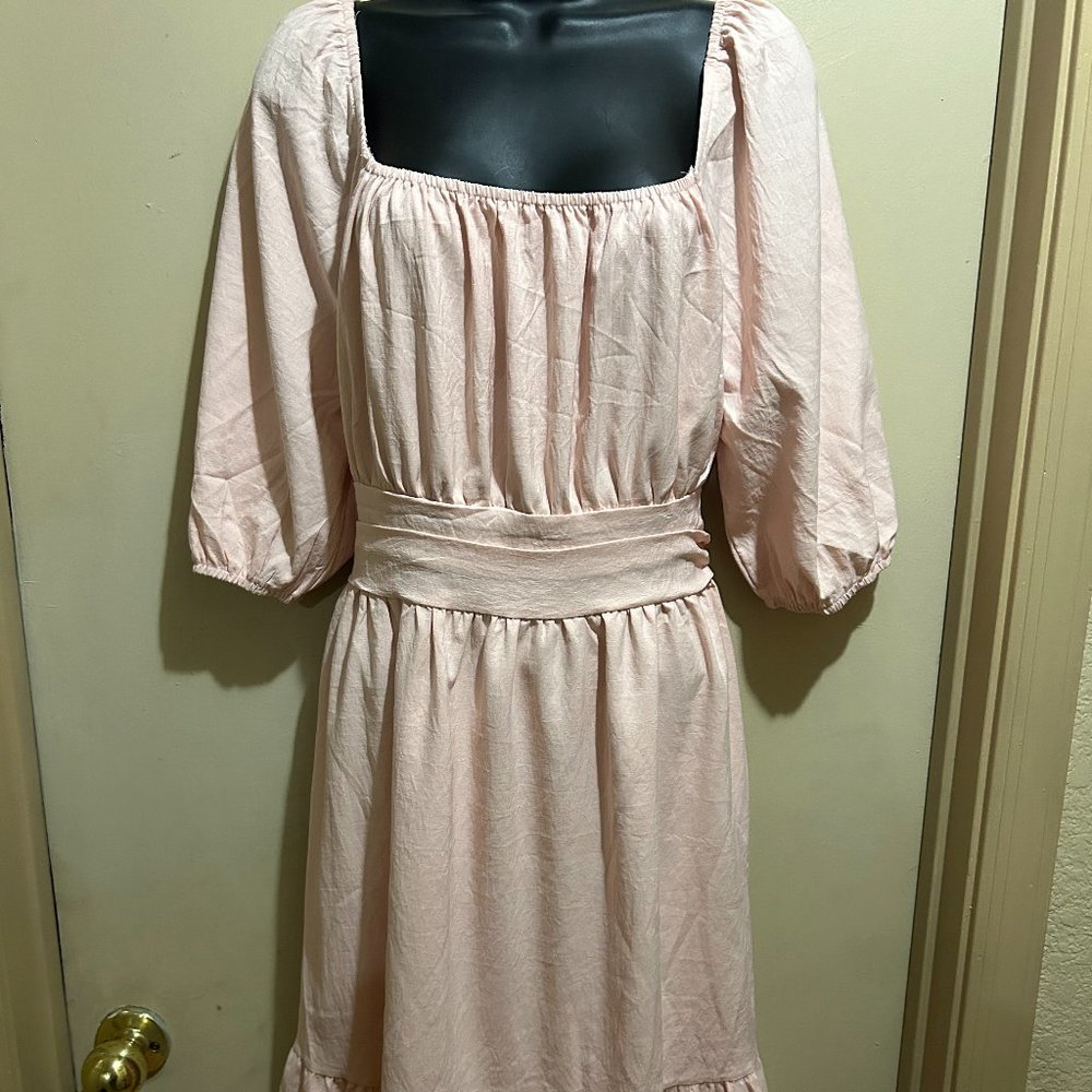 TECREW Womens 3/4 Sleeve Mini Dress Tie Back SZ L PINK NEW